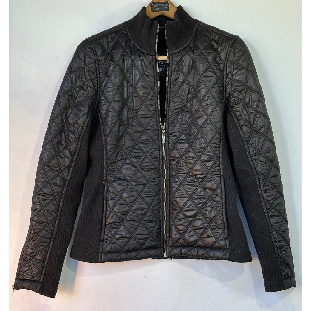 Prana Quilted Jacket Fleece Lined Ribbed Knit Womens Medium Black Capsule Cozy
